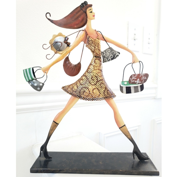 14" x 10" Metal Rodeo Drive Shopping Spree Woman Sculpture - Picture 1 of 2